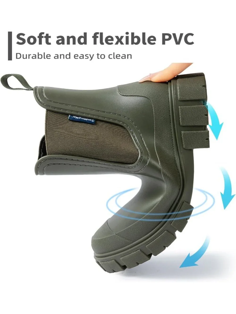Women's Green Waterproof Slip-Resistant Rubber Short Ankle Chelsea rain Boots